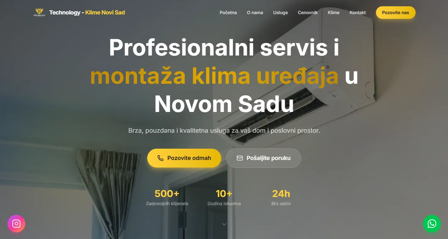 Servis Klima Novi Sad — web dizajn iz portfolija dizajnera Đaša